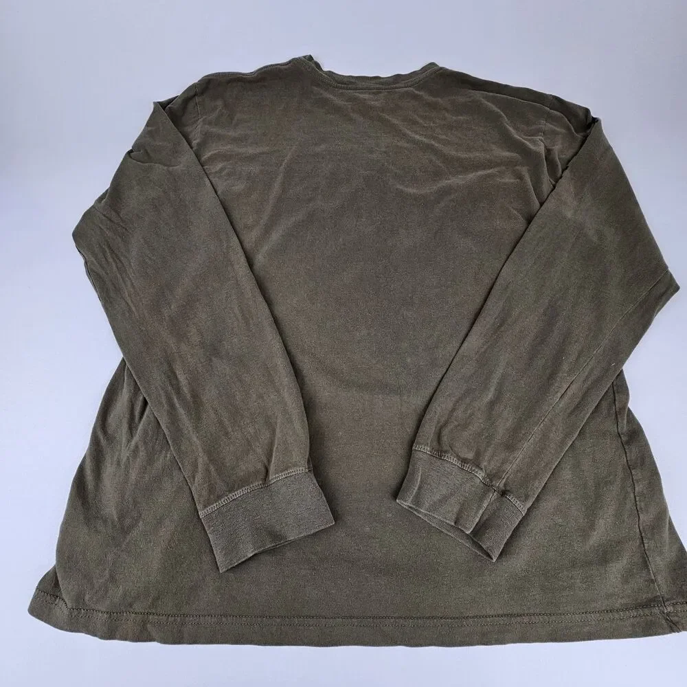 The North Face Mens Large Long Sleeve T Shirt Olive Green Logo Sleeve Graphic